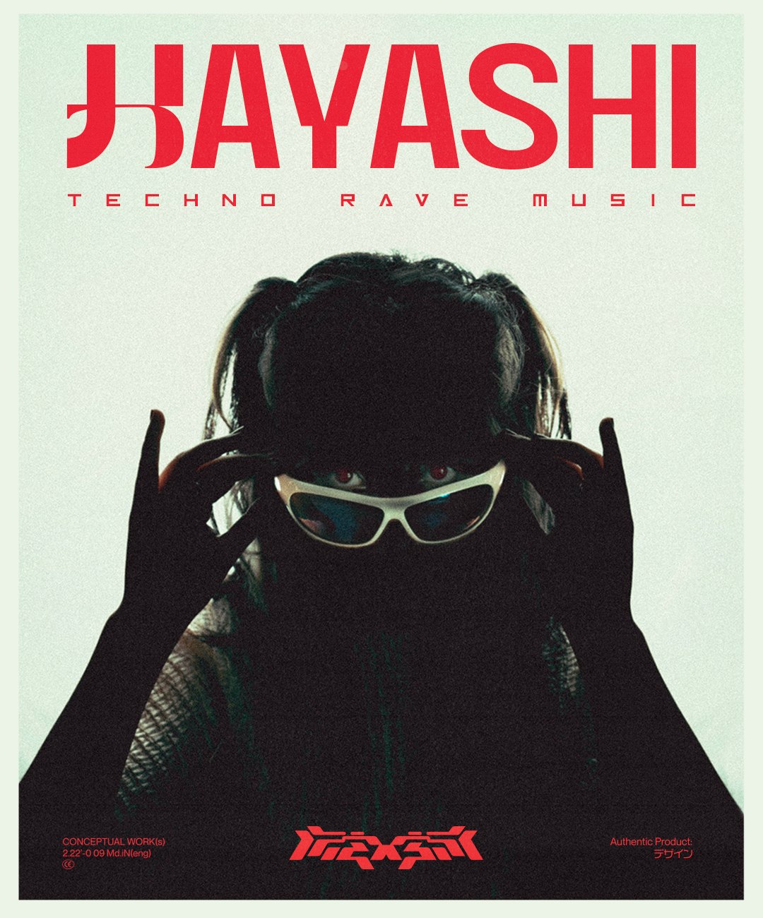 Affiche Hayashi Techno Rave Music, silhouette et lunettes blanches