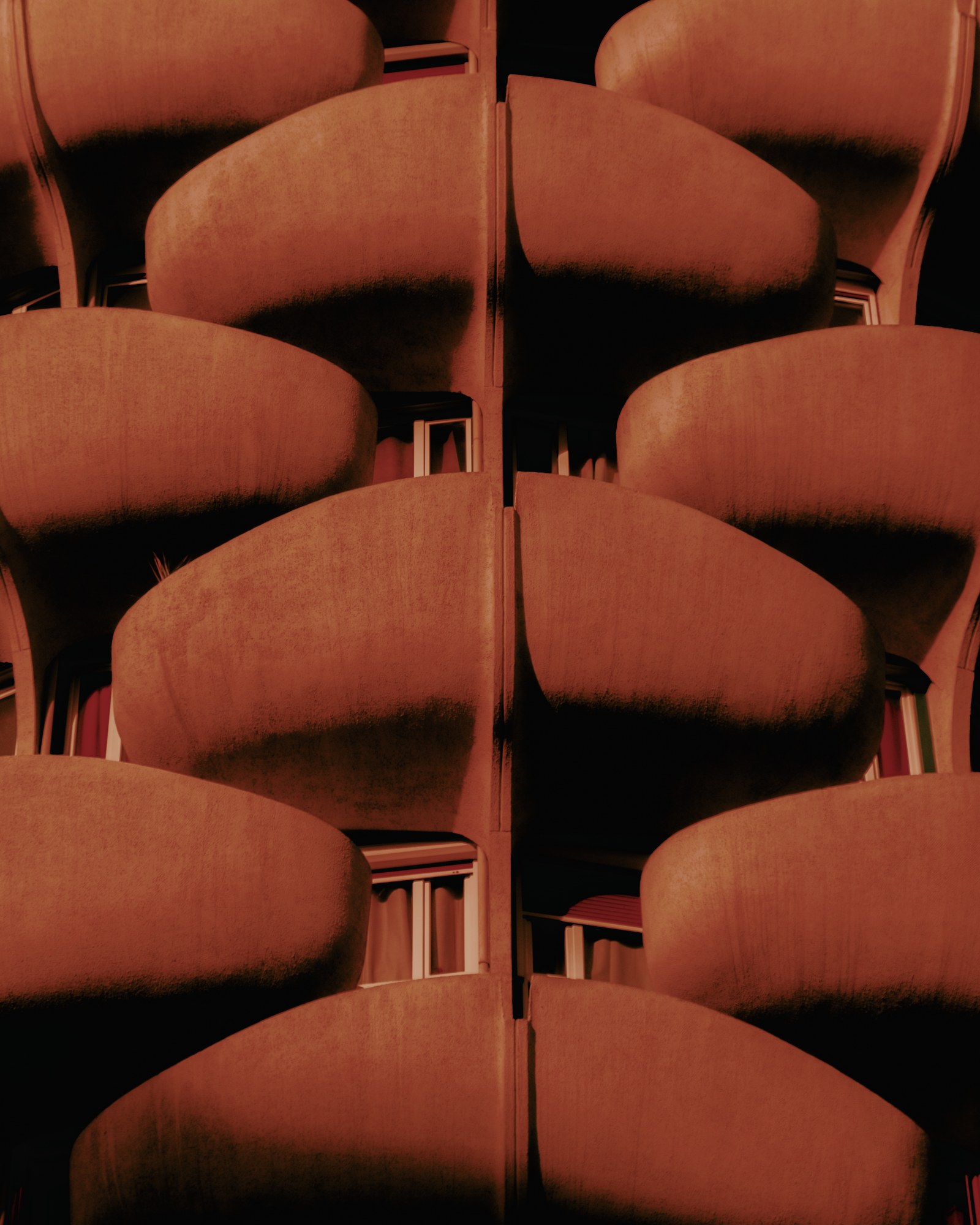 Balcons orang&eacute;s en motif r&eacute;p&eacute;t&eacute;, architecture de Noisy-le-Grand